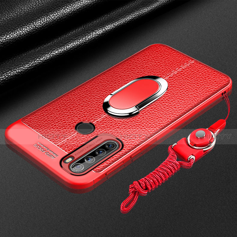 Silikon Hülle Handyhülle Gummi Schutzhülle Flexible Leder Tasche mit Magnetisch Fingerring Ständer S03 für Xiaomi Redmi Note 8 (2021) Rot