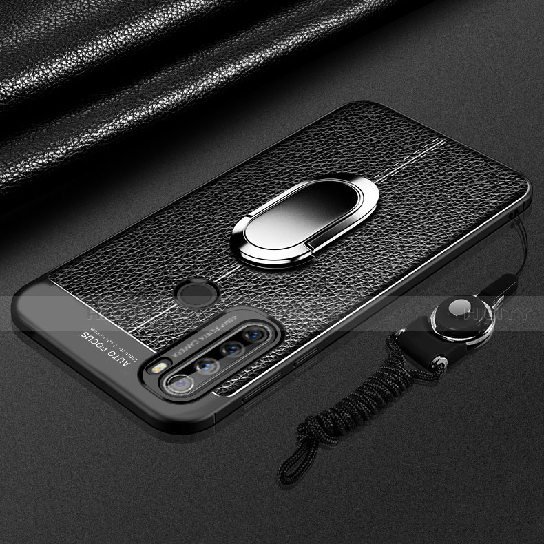 Silikon Hülle Handyhülle Gummi Schutzhülle Flexible Leder Tasche mit Magnetisch Fingerring Ständer S03 für Xiaomi Redmi Note 8 (2021) Schwarz Plus