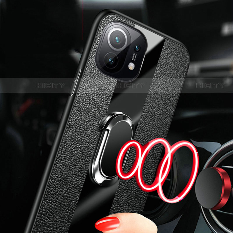 Silikon Hülle Handyhülle Gummi Schutzhülle Flexible Leder Tasche mit Magnetisch Fingerring Ständer S05 für Xiaomi Mi 11 Pro 5G groß