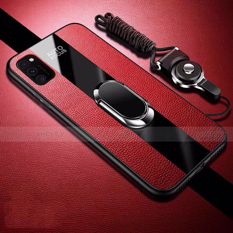 Silikon Hülle Handyhülle Gummi Schutzhülle Flexible Leder Tasche mit Magnetisch Fingerring Ständer T01 für Huawei Honor V30 Pro 5G Rot Plus