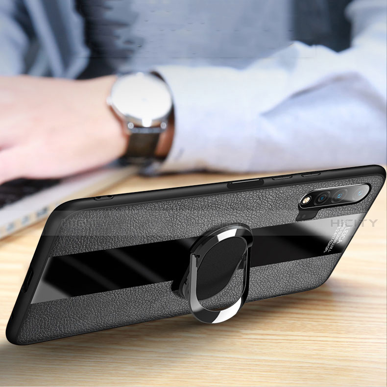 Silikon Hülle Handyhülle Gummi Schutzhülle Flexible Leder Tasche mit Magnetisch Fingerring Ständer T01 für Huawei Nova 6 groß