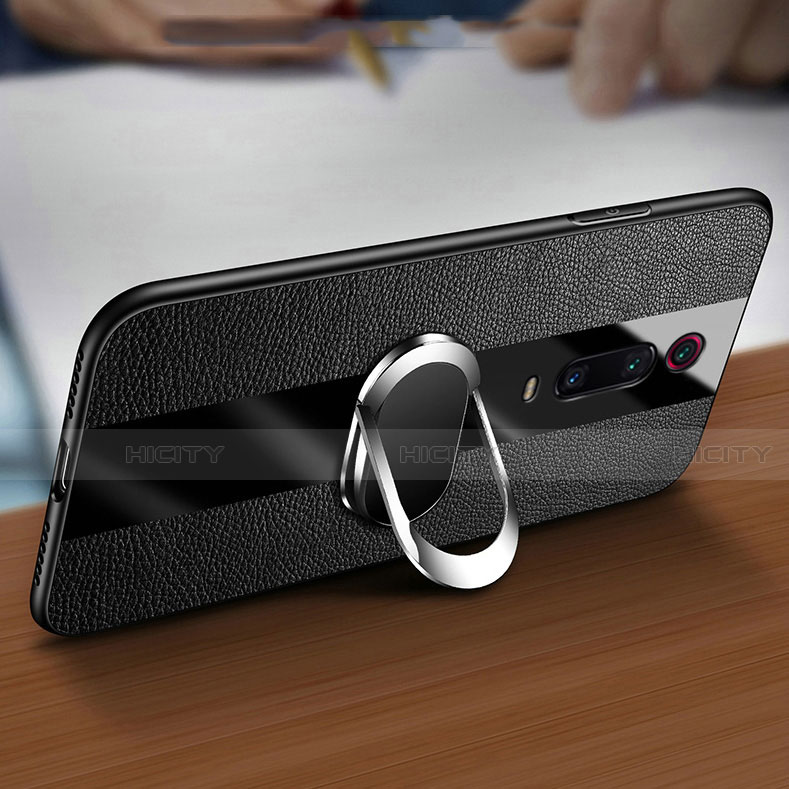 Silikon Hülle Handyhülle Gummi Schutzhülle Flexible Leder Tasche mit Magnetisch Fingerring Ständer T01 für Xiaomi Mi 9T