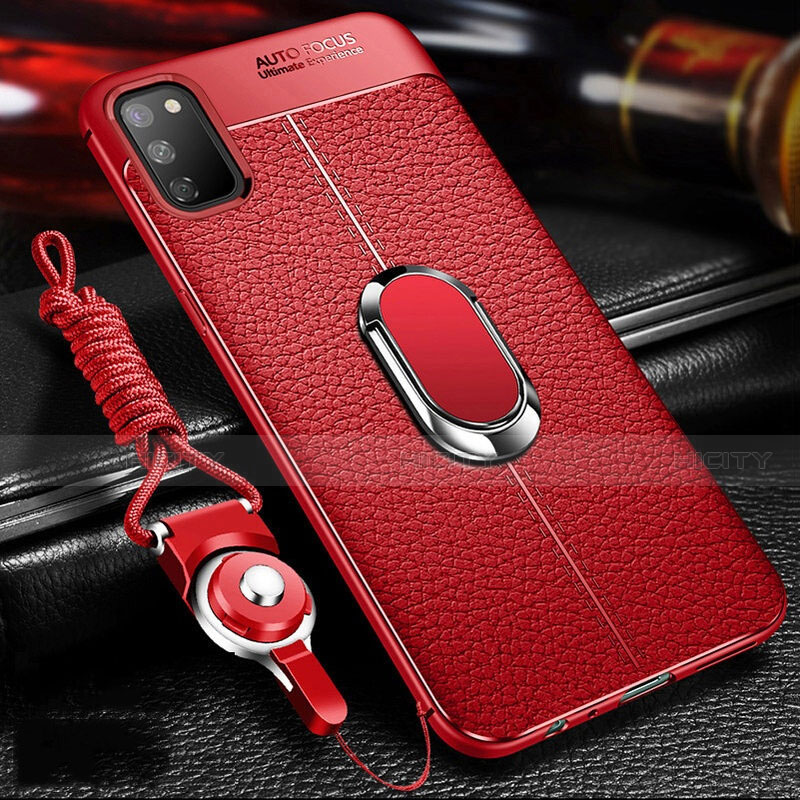 Silikon Hülle Handyhülle Gummi Schutzhülle Flexible Leder Tasche mit Magnetisch Fingerring Ständer T02 für Huawei Honor V30 5G Rot