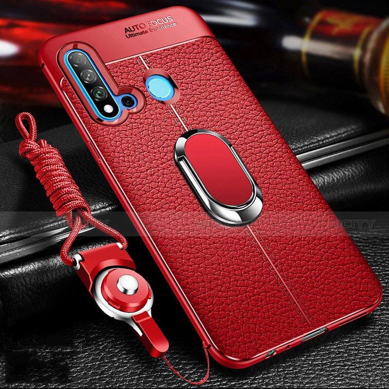 Silikon Hülle Handyhülle Gummi Schutzhülle Flexible Leder Tasche mit Magnetisch Fingerring Ständer T02 für Huawei Nova 5i groß