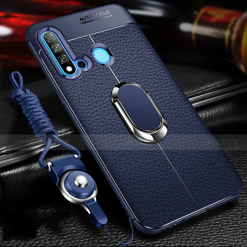 Silikon Hülle Handyhülle Gummi Schutzhülle Flexible Leder Tasche mit Magnetisch Fingerring Ständer T02 für Huawei Nova 5i groß