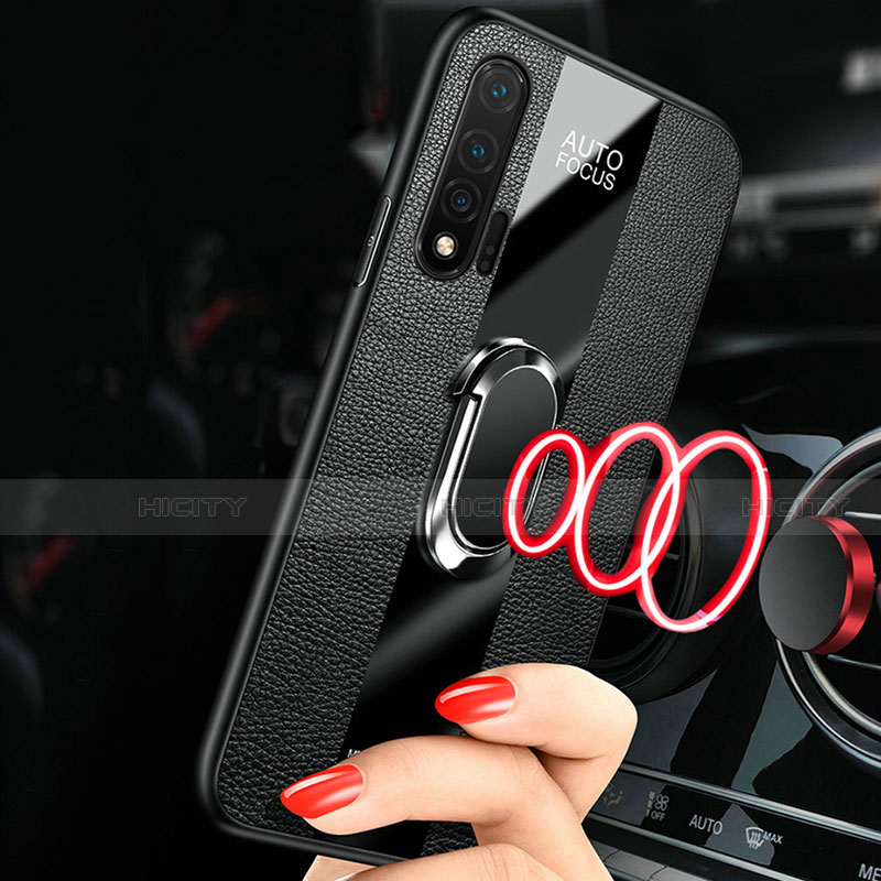 Silikon Hülle Handyhülle Gummi Schutzhülle Flexible Leder Tasche mit Magnetisch Fingerring Ständer T02 für Huawei Nova 6