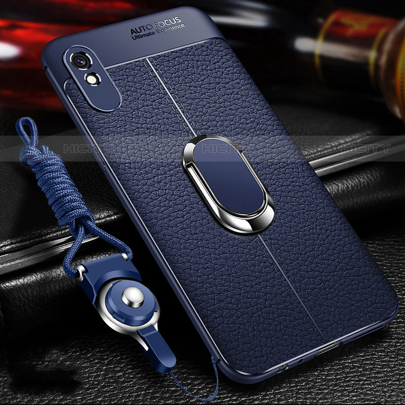 Silikon Hülle Handyhülle Gummi Schutzhülle Flexible Leder Tasche mit Magnetisch Fingerring Ständer T02 für Xiaomi Redmi 9A