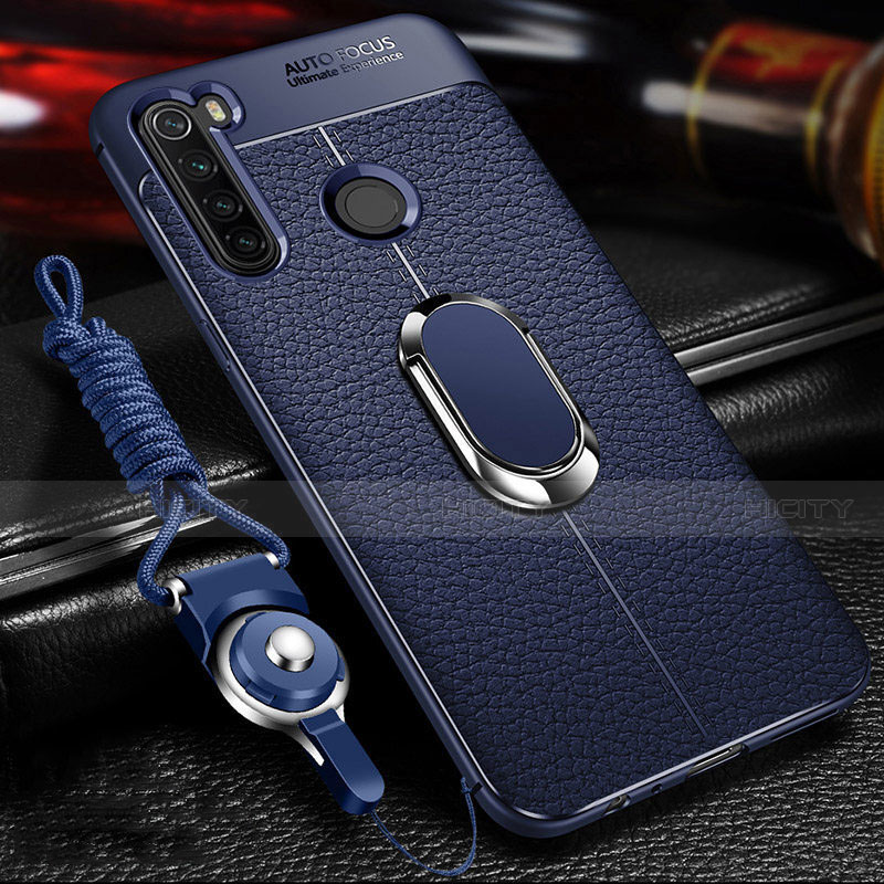 Silikon Hülle Handyhülle Gummi Schutzhülle Flexible Leder Tasche mit Magnetisch Fingerring Ständer T02 für Xiaomi Redmi Note 8 (2021) Blau