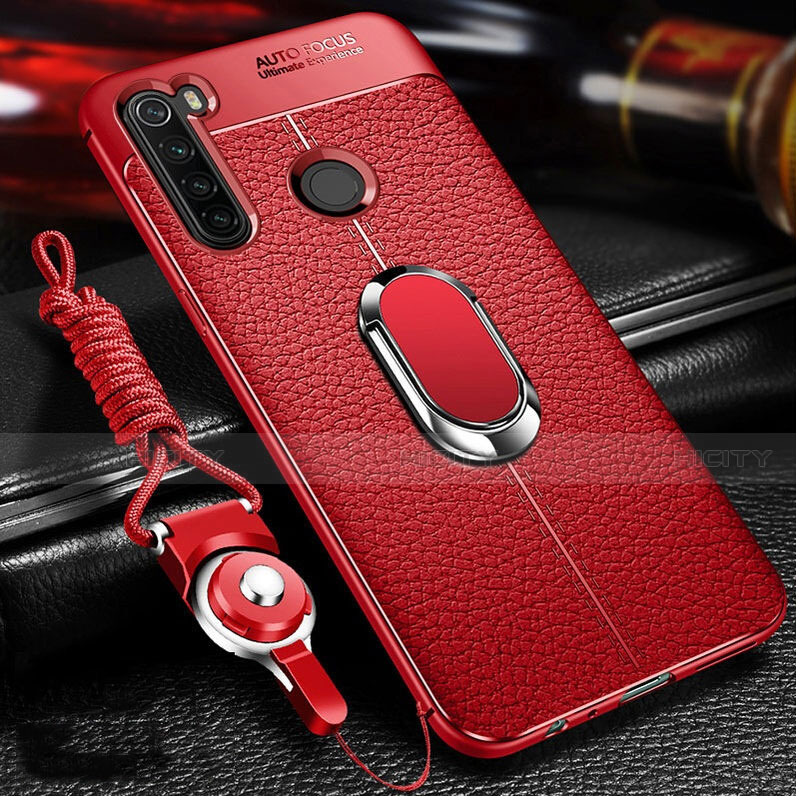 Silikon Hülle Handyhülle Gummi Schutzhülle Flexible Leder Tasche mit Magnetisch Fingerring Ständer T02 für Xiaomi Redmi Note 8T