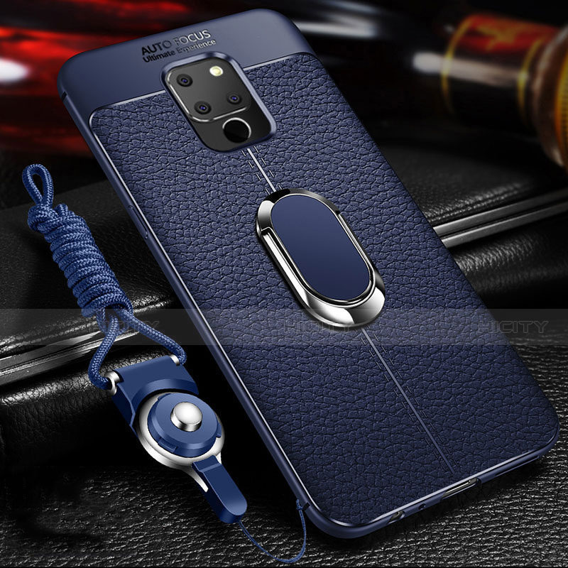 Silikon Hülle Handyhülle Gummi Schutzhülle Flexible Leder Tasche mit Magnetisch Fingerring Ständer T03 für Huawei Mate 20 X 5G