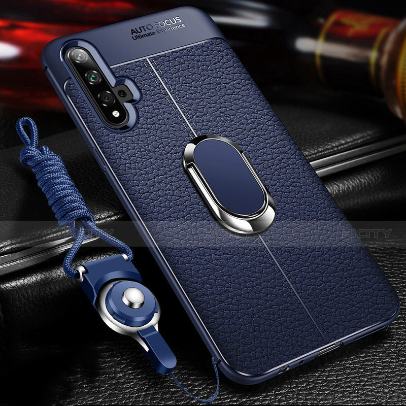 Silikon Hülle Handyhülle Gummi Schutzhülle Flexible Leder Tasche mit Magnetisch Fingerring Ständer T03 für Huawei Nova 5