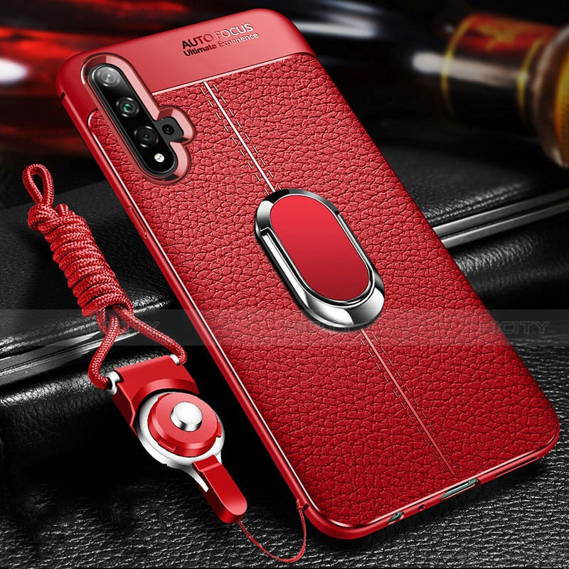 Silikon Hülle Handyhülle Gummi Schutzhülle Flexible Leder Tasche mit Magnetisch Fingerring Ständer T03 für Huawei Nova 5