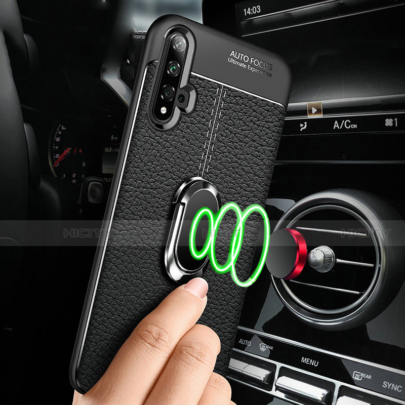 Silikon Hülle Handyhülle Gummi Schutzhülle Flexible Leder Tasche mit Magnetisch Fingerring Ständer T03 für Huawei Nova 5