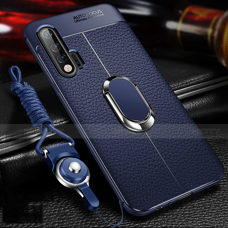 Silikon Hülle Handyhülle Gummi Schutzhülle Flexible Leder Tasche mit Magnetisch Fingerring Ständer T03 für Huawei Nova 6