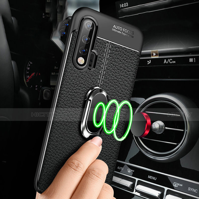 Silikon Hülle Handyhülle Gummi Schutzhülle Flexible Leder Tasche mit Magnetisch Fingerring Ständer T03 für Huawei Nova 6