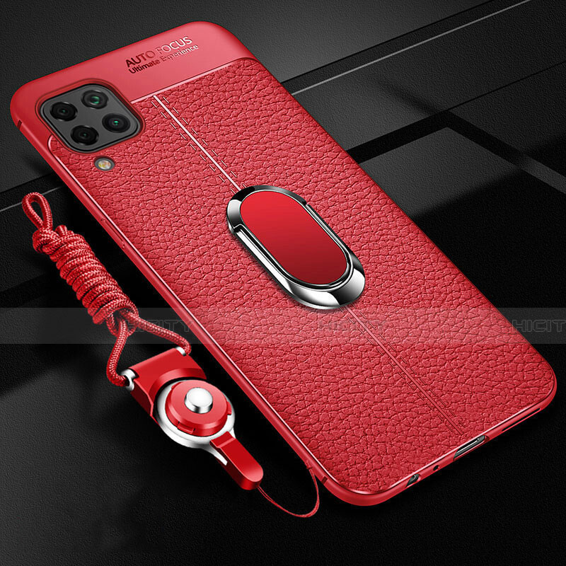 Silikon Hülle Handyhülle Gummi Schutzhülle Flexible Leder Tasche mit Magnetisch Fingerring Ständer T03 für Huawei P40 Lite Rot Plus