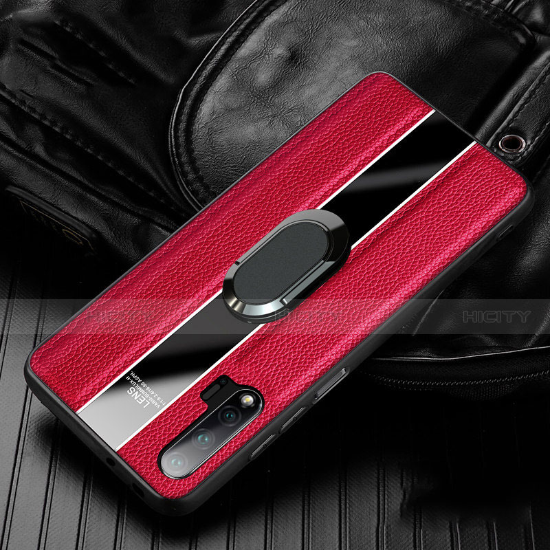 Silikon Hülle Handyhülle Gummi Schutzhülle Flexible Leder Tasche mit Magnetisch Fingerring Ständer T04 für Huawei Nova 6 5G Rot Plus