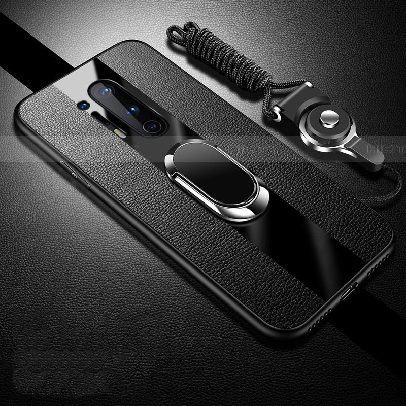 Silikon Hülle Handyhülle Gummi Schutzhülle Flexible Leder Tasche mit Magnetisch Fingerring Ständer T05 für OnePlus 8 Pro