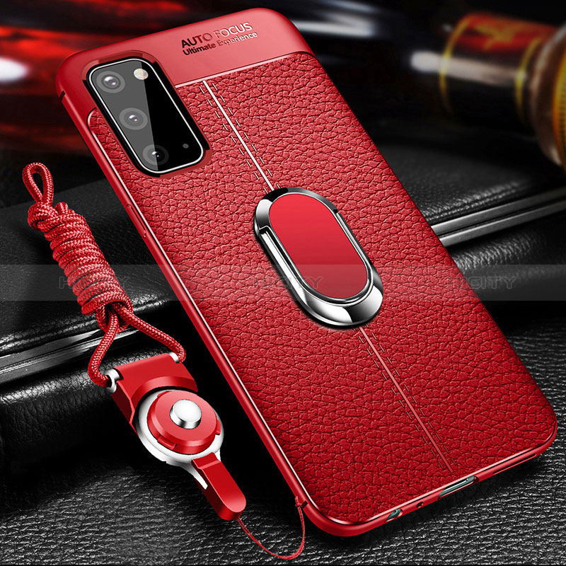 Silikon Hülle Handyhülle Gummi Schutzhülle Flexible Leder Tasche mit Magnetisch Fingerring Ständer WL1 für Samsung Galaxy S20 5G Rot