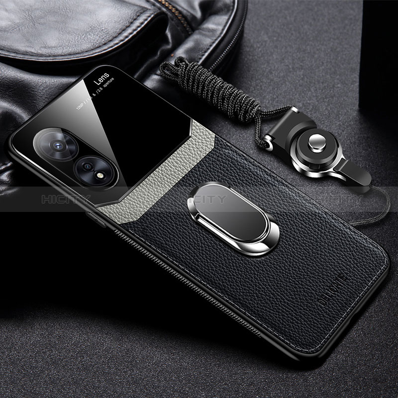 Silikon Hülle Handyhülle Gummi Schutzhülle Flexible Leder Tasche mit Magnetisch FL1 für Oppo A1 Pro 5G Schwarz