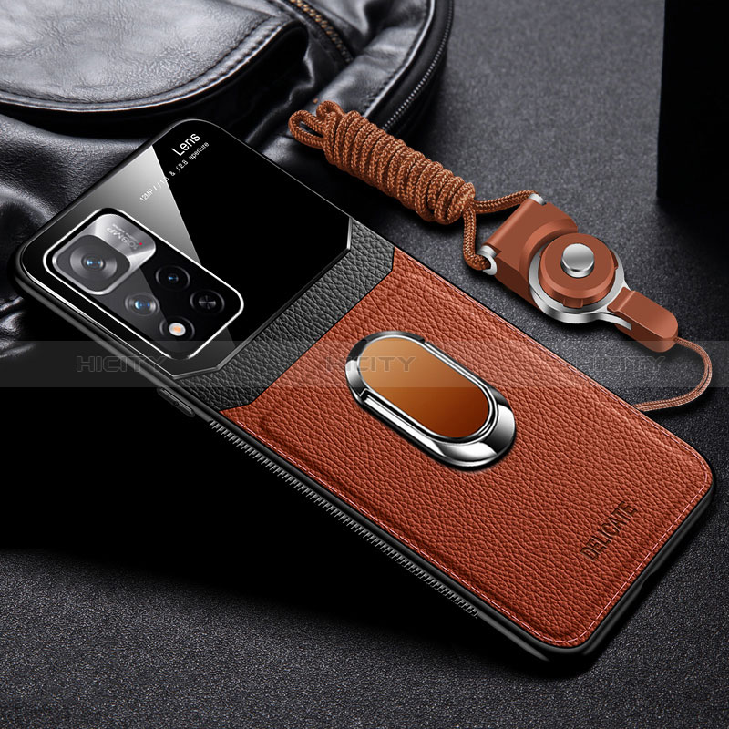 Silikon Hülle Handyhülle Gummi Schutzhülle Flexible Leder Tasche mit Magnetisch FL2 für Xiaomi Redmi Note 11 Pro+ Plus 5G Braun Plus
