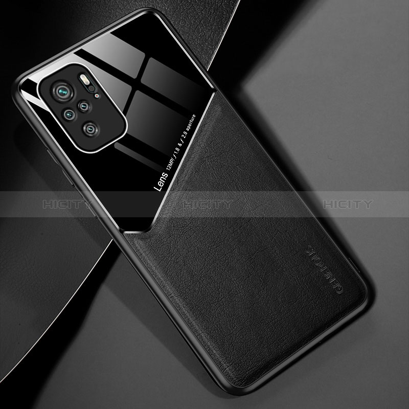 Silikon Hülle Handyhülle Gummi Schutzhülle Flexible Leder Tasche mit Magnetisch für Xiaomi Poco M5S Schwarz Plus