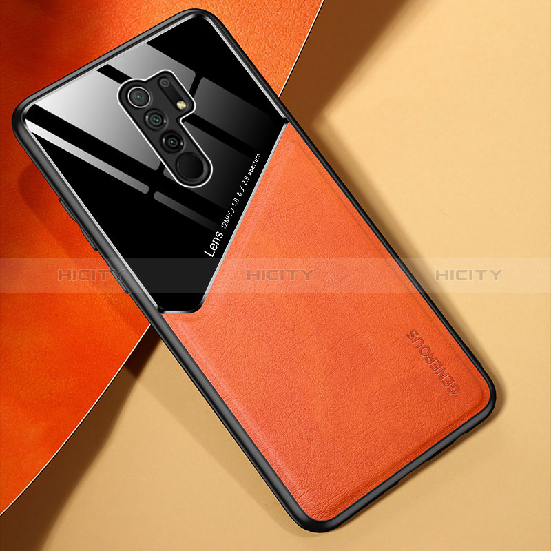 Silikon Hülle Handyhülle Gummi Schutzhülle Flexible Leder Tasche mit Magnetisch für Xiaomi Redmi 9 Prime India Orange Plus