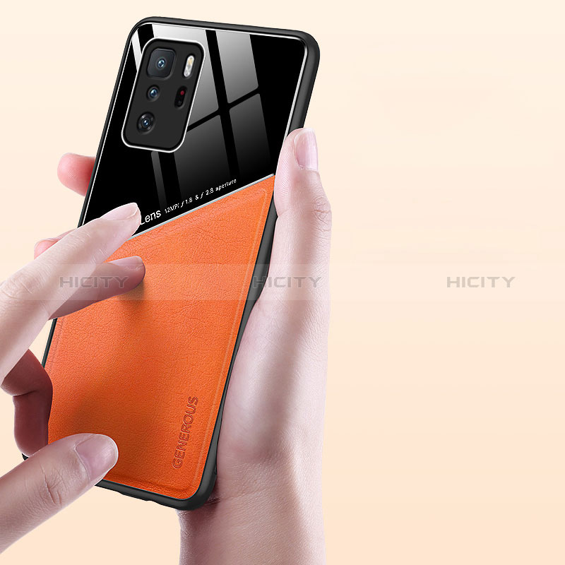 Silikon Hülle Handyhülle Gummi Schutzhülle Flexible Leder Tasche mit Magnetisch für Xiaomi Redmi Note 10 Pro 5G groß
