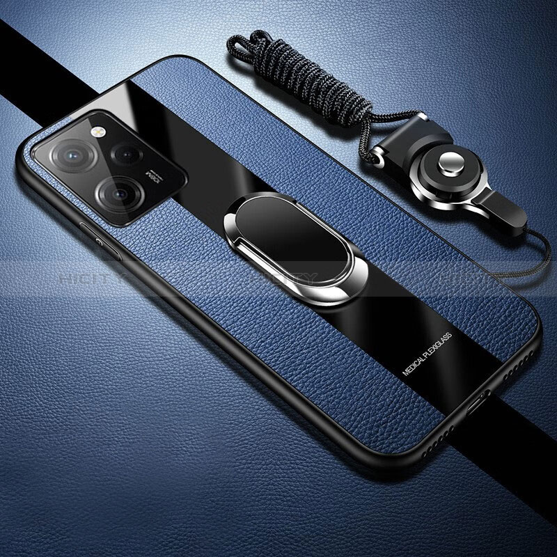 Silikon Hülle Handyhülle Gummi Schutzhülle Flexible Leder Tasche mit Magnetisch S01 für Xiaomi Redmi Note 12 Pro Speed 5G Blau Plus
