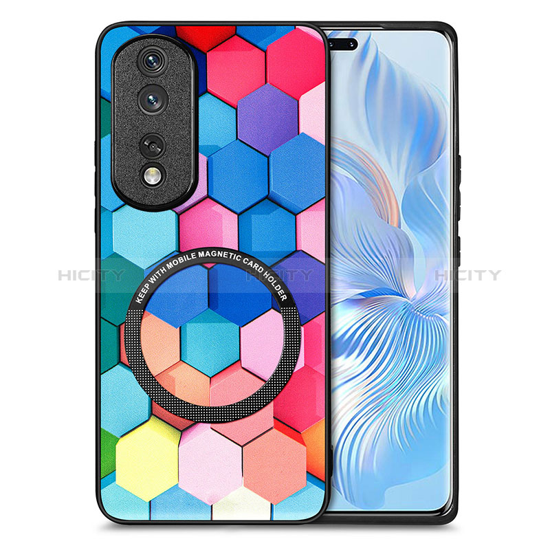 Silikon Hülle Handyhülle Gummi Schutzhülle Flexible Leder Tasche mit Magnetisch S01D für Huawei Honor 80 Pro Flat 5G Bunt