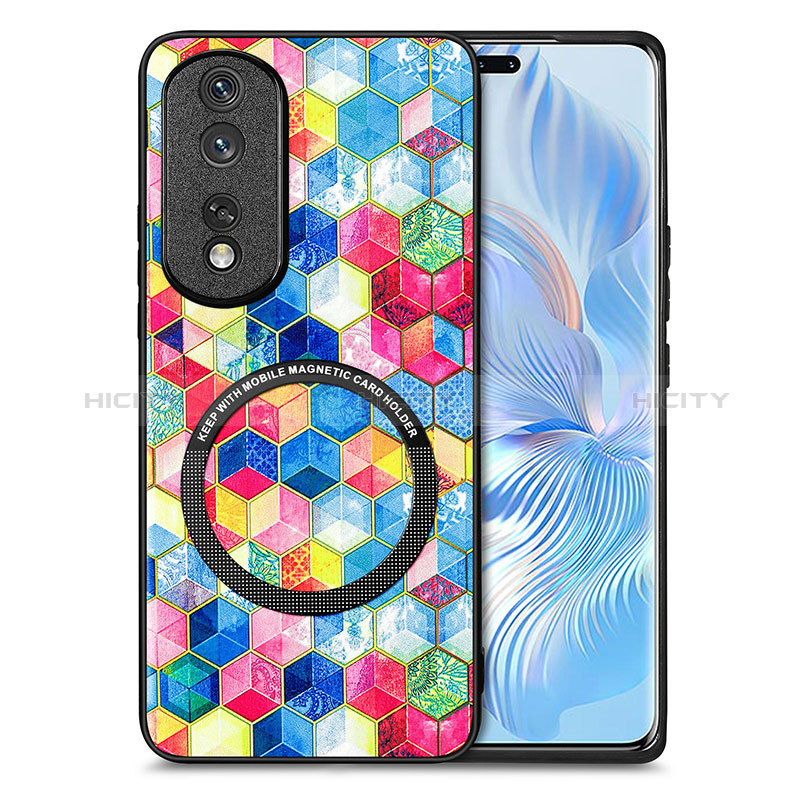 Silikon Hülle Handyhülle Gummi Schutzhülle Flexible Leder Tasche mit Magnetisch S01D für Huawei Honor 80 Pro Flat 5G Fuchsie