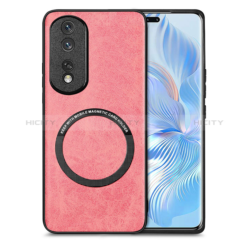 Silikon Hülle Handyhülle Gummi Schutzhülle Flexible Leder Tasche mit Magnetisch S02D für Huawei Honor 80 Pro 5G Rosa Plus