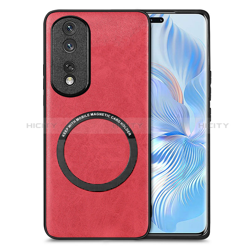 Silikon Hülle Handyhülle Gummi Schutzhülle Flexible Leder Tasche mit Magnetisch S02D für Huawei Honor 80 Pro Flat 5G Rot