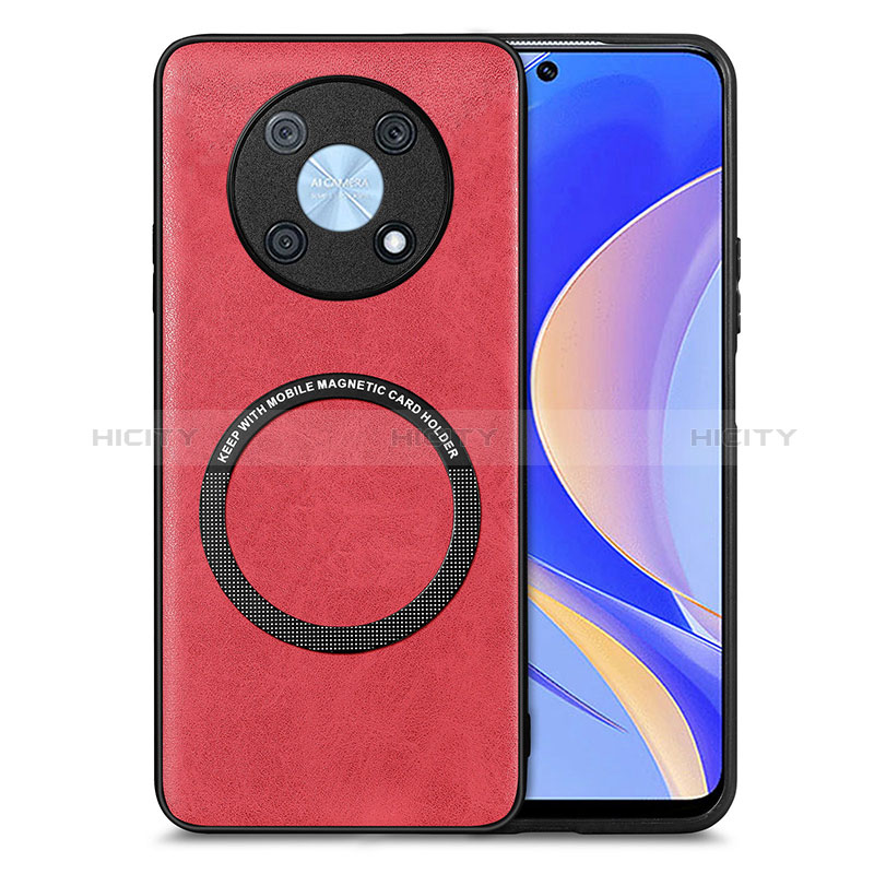 Silikon Hülle Handyhülle Gummi Schutzhülle Flexible Leder Tasche mit Magnetisch S02D für Huawei Nova Y90 Rot