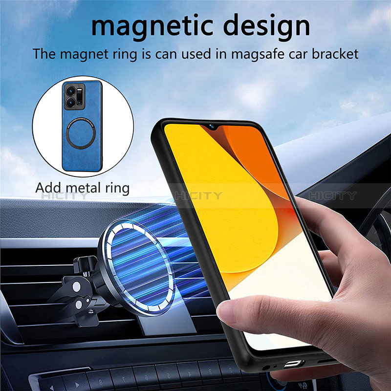 Silikon Hülle Handyhülle Gummi Schutzhülle Flexible Leder Tasche mit Magnetisch S02D für Vivo Y35 4G
