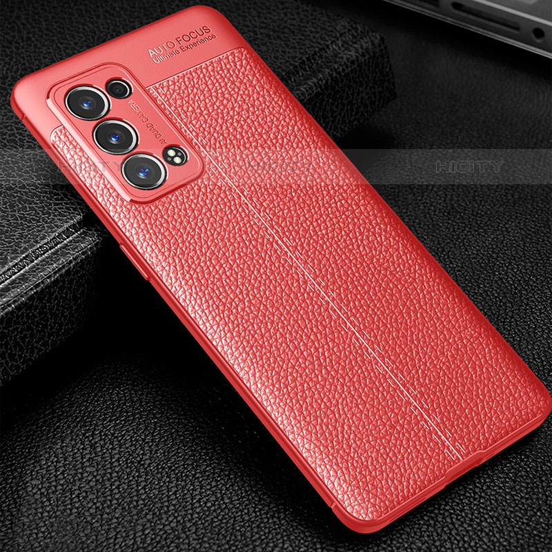 Silikon Hülle Handyhülle Gummi Schutzhülle Flexible Leder Tasche S01 für Oppo Reno6 Pro+ Plus 5G Rot Plus