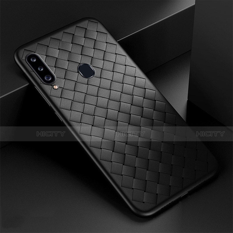 Silikon Hülle Handyhülle Gummi Schutzhülle Flexible Leder Tasche S01 für Samsung Galaxy A20s Schwarz