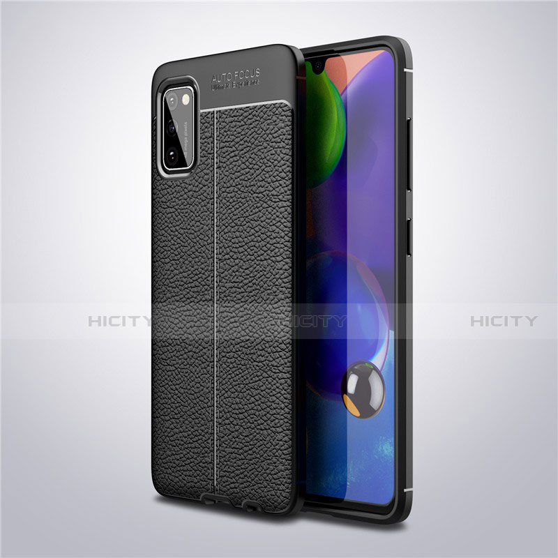 Silikon Hülle Handyhülle Gummi Schutzhülle Flexible Leder Tasche S01 für Samsung Galaxy A41 Schwarz