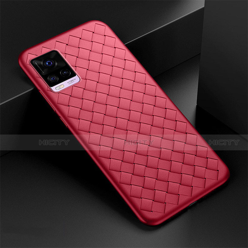 Silikon Hülle Handyhülle Gummi Schutzhülle Flexible Leder Tasche S01 für Vivo V20 Pro 5G Rot Plus