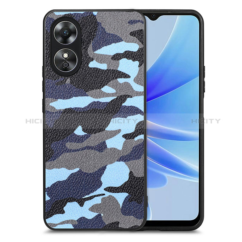 Silikon Hülle Handyhülle Gummi Schutzhülle Flexible Leder Tasche S01D für Oppo A17 Blau