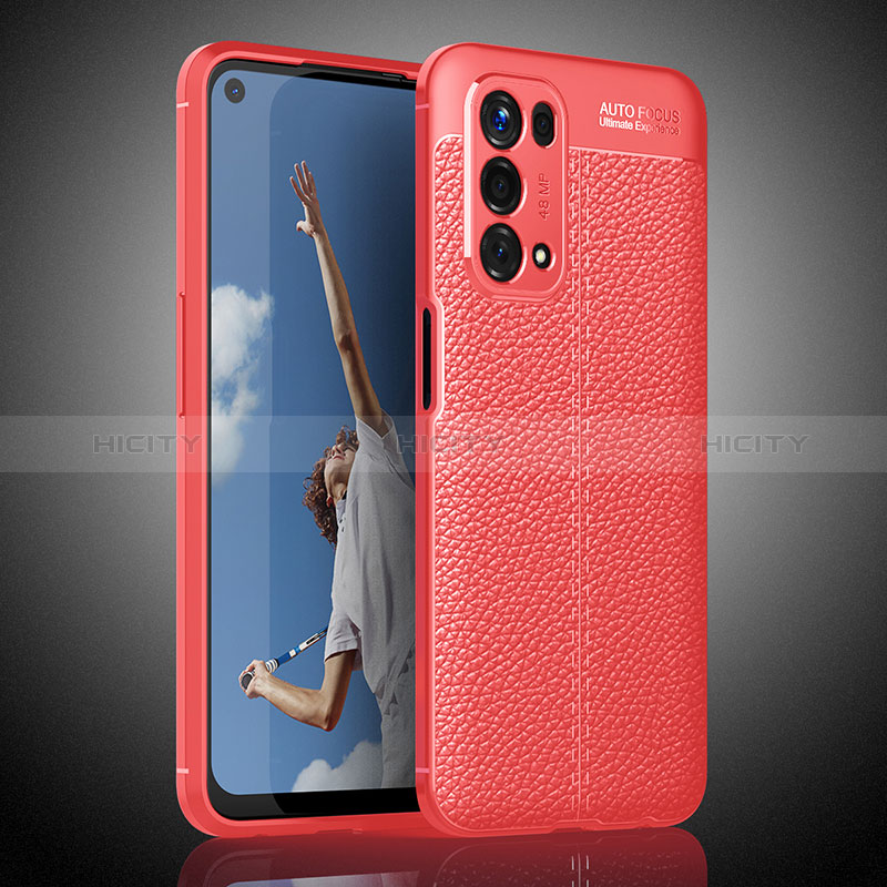 Silikon Hülle Handyhülle Gummi Schutzhülle Flexible Leder Tasche S02 für Oppo A74 5G Rot