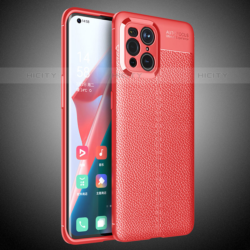 Silikon Hülle Handyhülle Gummi Schutzhülle Flexible Leder Tasche S02 für Oppo Find X3 Pro 5G Rot Plus