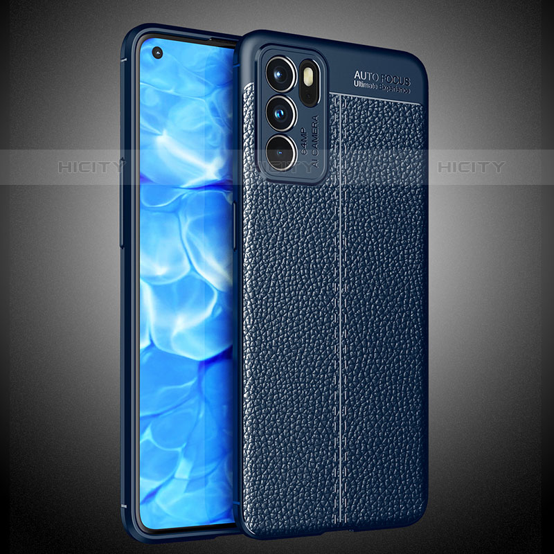 Silikon Hülle Handyhülle Gummi Schutzhülle Flexible Leder Tasche S02 für Oppo Reno6 5G Blau Plus