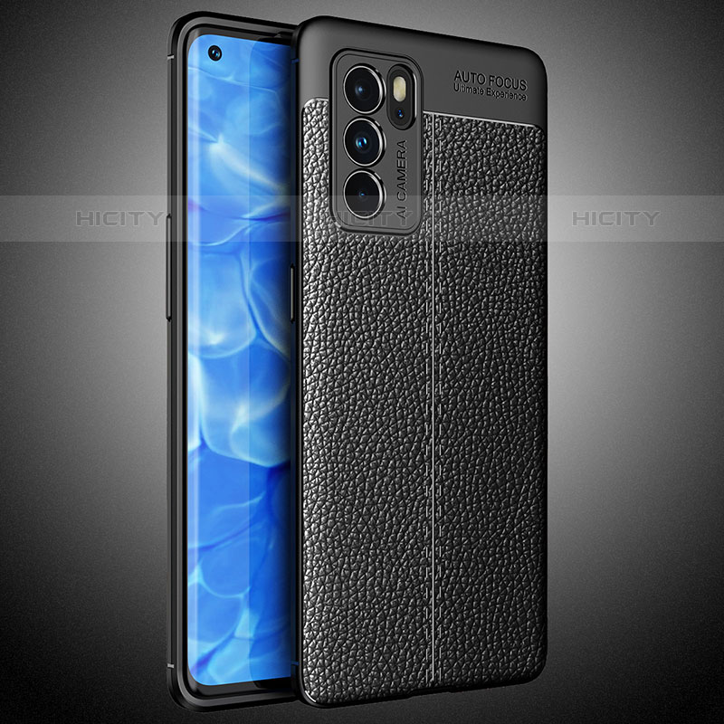 Silikon Hülle Handyhülle Gummi Schutzhülle Flexible Leder Tasche S02 für Oppo Reno6 Pro 5G India Schwarz Plus