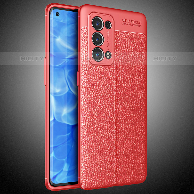 Silikon Hülle Handyhülle Gummi Schutzhülle Flexible Leder Tasche S02 für Oppo Reno6 Pro+ Plus 5G Rot