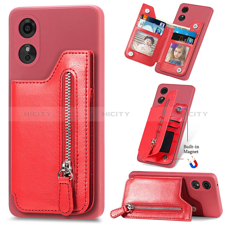 Silikon Hülle Handyhülle Gummi Schutzhülle Flexible Leder Tasche S02D für Oppo A17 Rot