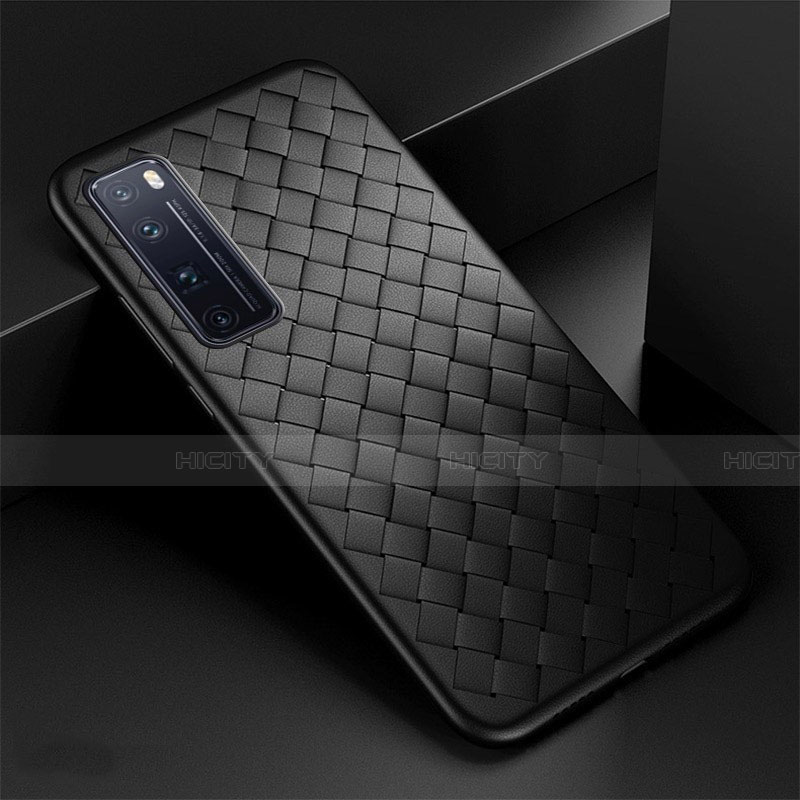 Silikon Hülle Handyhülle Gummi Schutzhülle Flexible Leder Tasche S04 für Huawei Nova 7 Pro 5G Schwarz