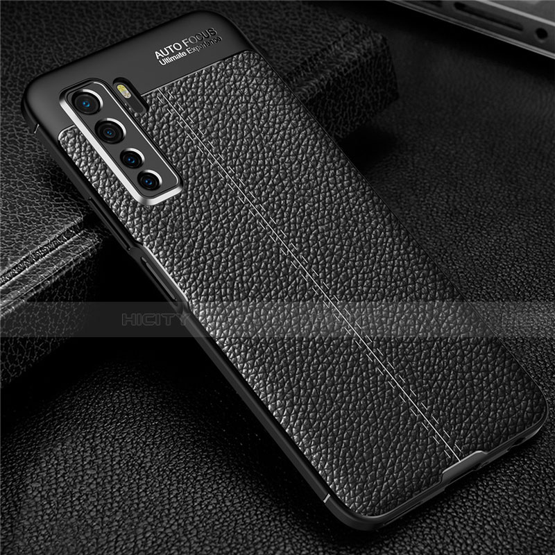 Silikon Hülle Handyhülle Gummi Schutzhülle Flexible Leder Tasche S04 für Huawei P40 Lite 5G Schwarz Plus