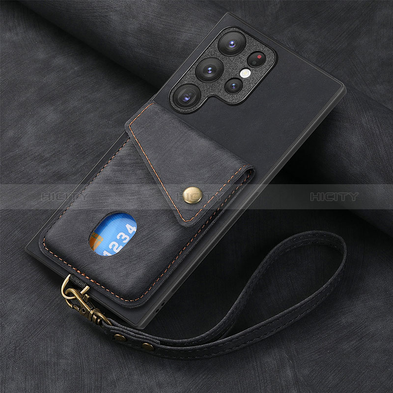 Silikon Hülle Handyhülle Gummi Schutzhülle Flexible Leder Tasche SD1 für Samsung Galaxy S22 Ultra 5G Schwarz