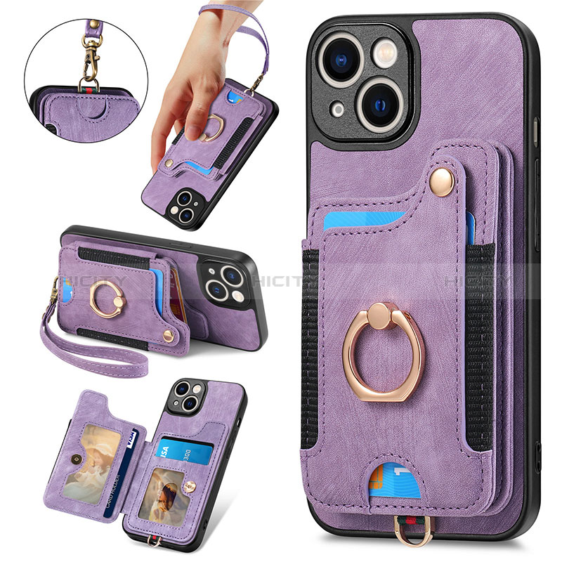 Silikon Hülle Handyhülle Gummi Schutzhülle Flexible Leder Tasche SD12 für Apple iPhone 15 Helles Lila Plus